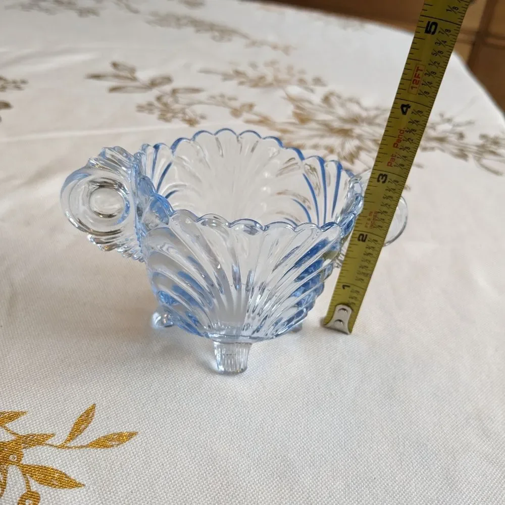 Cambridge Caprice Moonlight Blue Footed Creamer & Sugar Bowl Vtg MidcenturySwirl